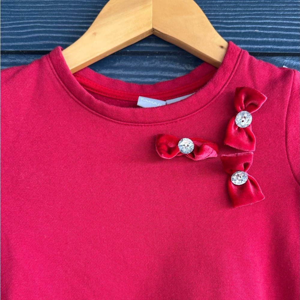 Tahari Girl Red Velvet Pleated Dress Top – Size 4T - Picture 3 of 6